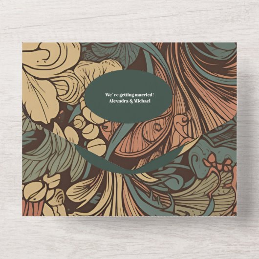 QR Code Elegante Bloemen Art Nouveau Bruiloft All In One Uitnodiging (Achterkant)