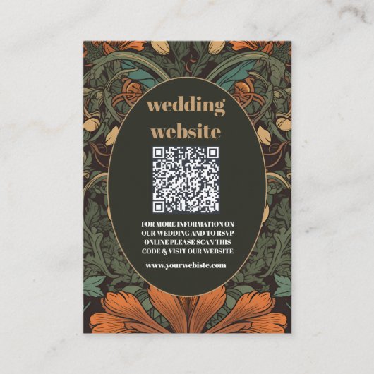 QR code Elegante Bloemen Art Nouveau Bruiloft Informatiekaartje (Voorkant)