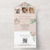 QR Code Elegante Bloemen Foto Bruiloft All In One Uitnodiging (Binnen)
