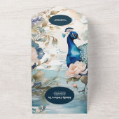 QR Code Elegante Bloemen Peacock Chinoiserie Bruil All In One Uitnodiging (Buitenkant)