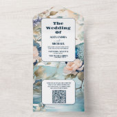 QR Code Elegante Bloemen Peacock Chinoiserie Bruil All In One Uitnodiging (Binnen)