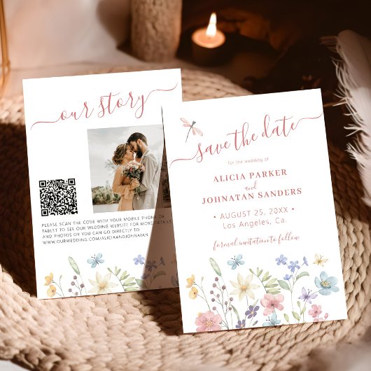QR code elegante bloemen wilde bloemen foto bruilo Save The Date
