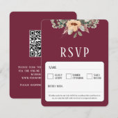 QR Code elegante bloemenbordeaux RSVP Kaartje (Voorkant / Achterkant)
