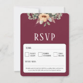 QR Code elegante bloemenbordeaux RSVP Kaartje (Voorkant)