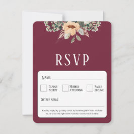 QR Code elegante bloemenbordeaux RSVP Kaartje