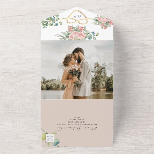 QR Code Elegante Bloemenbruiloft All In One Uitnodiging (Buitenkant)