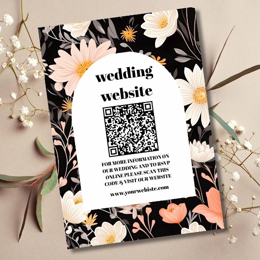 qr code Elegante Boho Wildflower bruiloft Informatiekaartje