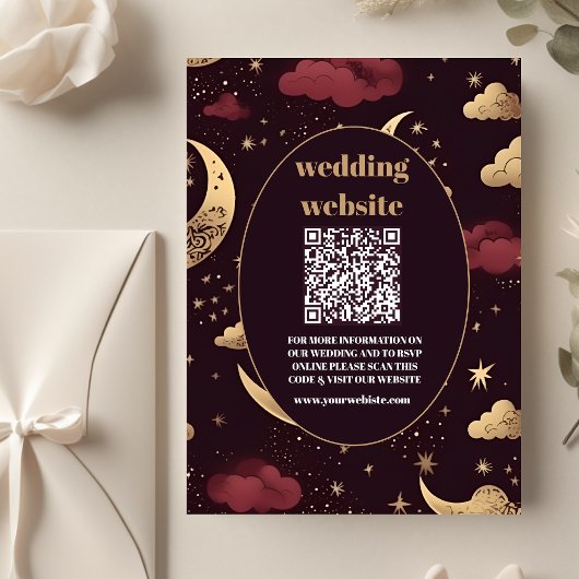 qr code Elegante Bourgondische Gouden Hemelse Brui Informatiekaartje
