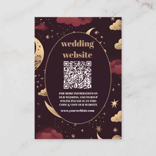 qr code Elegante Bourgondische Gouden Hemelse Brui Informatiekaartje (Voorkant)