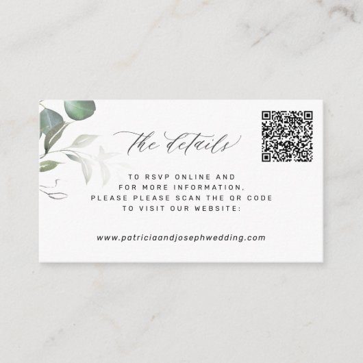 QR CODE elegante eucalyptus bruiloft website detai Informatiekaartje (Voorkant)