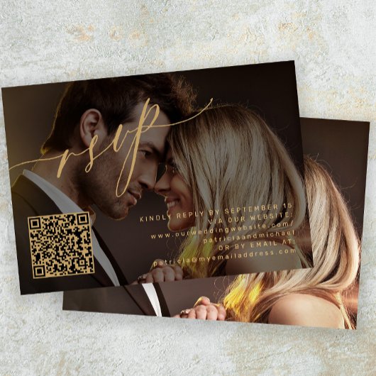 QR code elegante foto bruiloft RSVP Kaartje