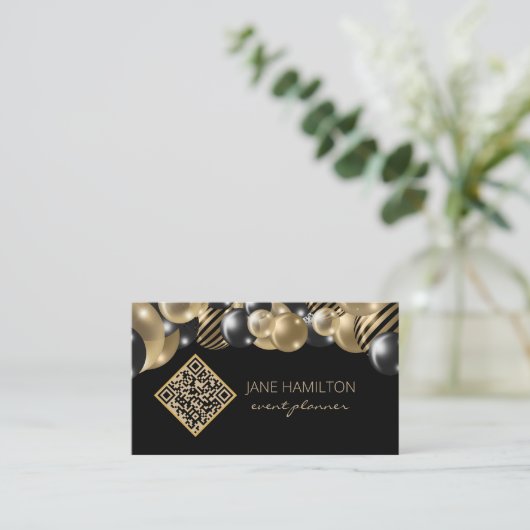 QR-code elegante glitterballonnen Visitekaartje (Staand voorkant)