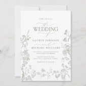 QR Code Elegante Groene Chinoiserie Bloemen Huweli Kaart (Voorkant)