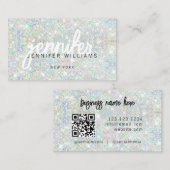 QR-code Elegante Holografische Glitter Schoonheid Visitekaartje (Voorkant / Achterkant)