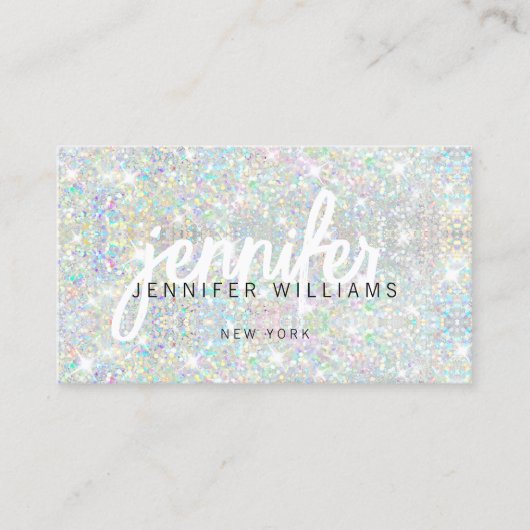 QR-code Elegante Holografische Glitter Schoonheid Visitekaartje (Voorkant)