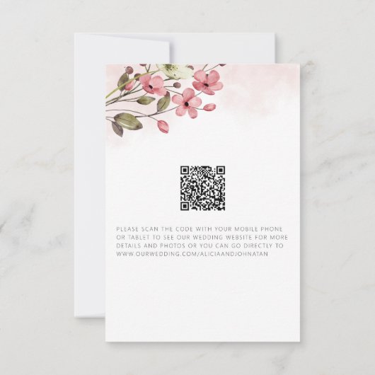 QR code elegante lente wilde bloemen roze bruiloft Save The Date (Achterkant)