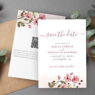 QR code elegante lente wilde bloemen roze bruiloft Save The Date