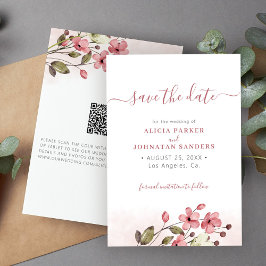 QR code elegante lente wilde bloemen roze bruiloft Save The Date