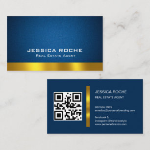 QR code elegante luxe blauw leer Real Estate Visitekaartje