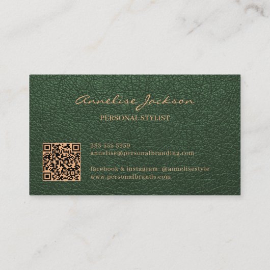 QR code elegante luxe groen goud monogram Visitekaartje (Achterkant)