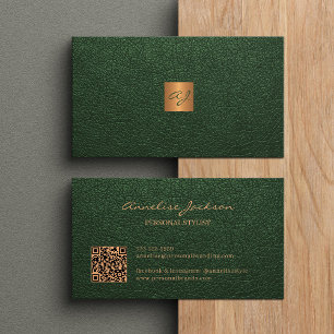 QR code elegante luxe groen goud monogram Visitekaartje