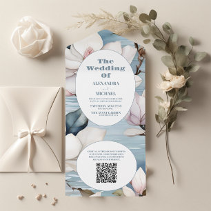 QR Code Elegante Magnolia bruiloft All In One Uitnodiging