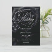 QR Code Elegante Middernacht Roos Calligrafie Brui Kaart (Staand voorkant)