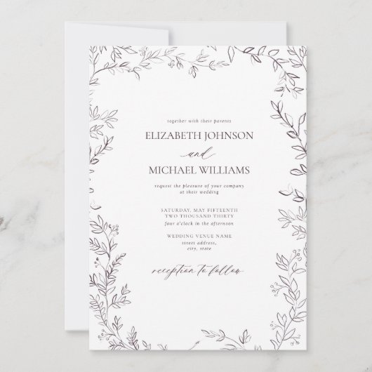 QR-code Elegante Minimale Blad Pr Plum Paarse Trou Kaart (Voorkant)