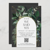 QR-code, Elegante moderne botanische groen bruilof Aankondiging (Voorkant / Achterkant)