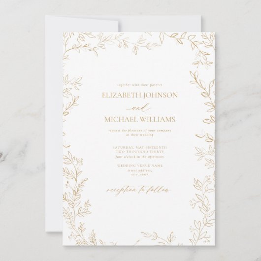 QR-code Elegante Moderne Minimalistische Blad Goud Kaart (Voorkant)