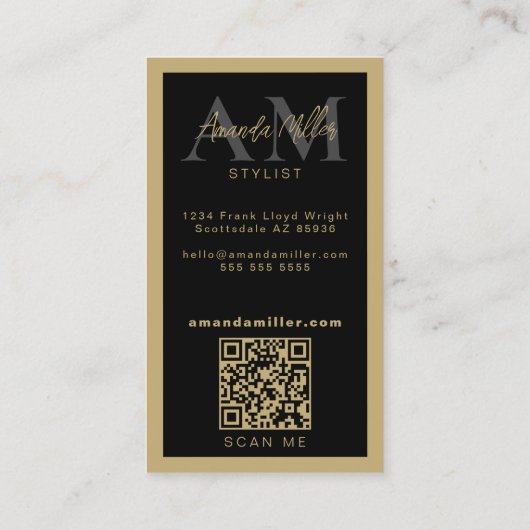 QR Code Elegante Moderne Monogram Initialen Visitekaartje (Achterkant)