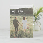 QR Code Elegante Overlay Moderne Typografie 3 Foto Save The Date (Staand voorkant)
