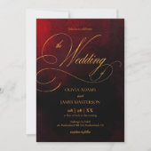QR Code Elegante Rood Zwart Goud Calligrafie Trouw Kaart (Voorkant)