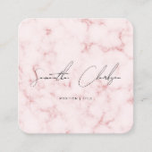 QR-code Elegante Roze Marmer Handgeschreven Script Vierkante Visitekaartje (Voorkant)