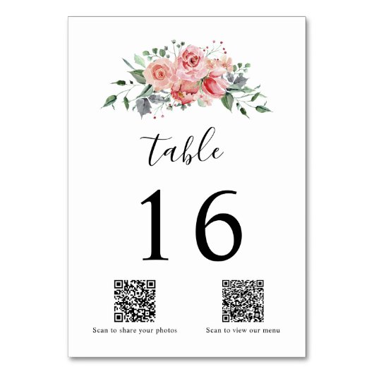 QR Code Elegante Roze Roos Waterverf Bruiloft Kaart (Voorkant)