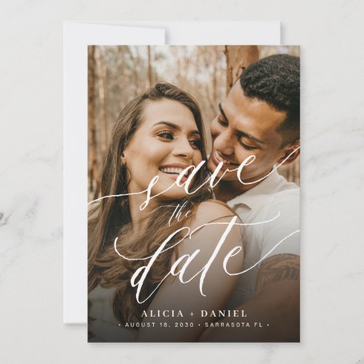 QR-code elegante script foto trouwdatum save the d Date (Voorkant)