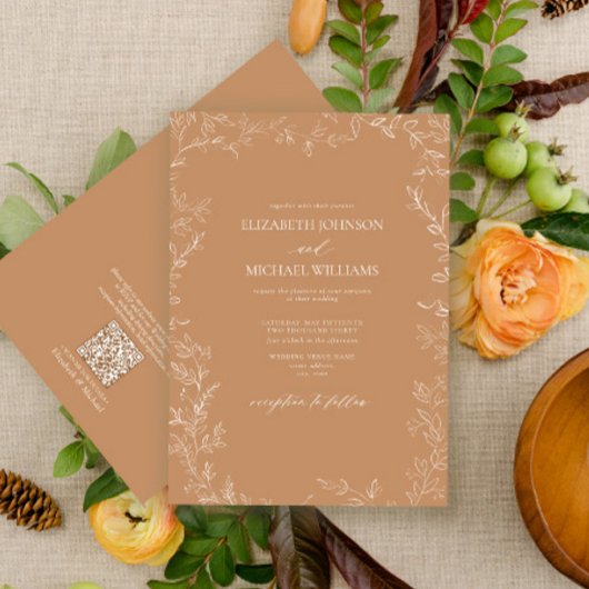 QR-code Elegante Terracotta Minimalistische Blad B Kaart