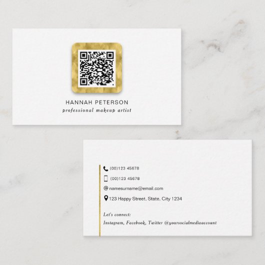 QR-code, elegante trendy modern goud persoonlijk Visitekaartje (Voorkant / Achterkant)