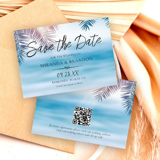 QR Code Elegante Tropische Palm Oceaan Strand Brui Save The Date