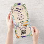 QR Code Elegante Waterverf Wildflower Bruiloft All In One Uitnodiging (Afscheurbaar)