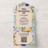 QR Code Elegante Waterverf Wildflower Bruiloft All In One Uitnodiging (Binnen)