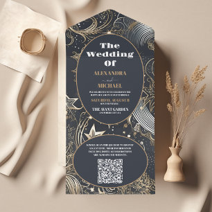 QR Code Elegante Zilver Goud Hemelbruiloft All In One Uitnodiging