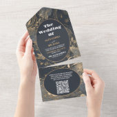 QR Code Elegante Zilver Goud Hemelbruiloft All In One Uitnodiging (Afscheurbaar)