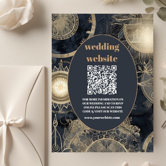 qr code Elegante Zilver Goud Hemelse Huwelijk Informatiekaartje