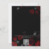 QR Code Elegante Zwarte en Rode Bloemige Bruiloft Kaart (Achterkant)