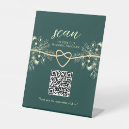 QR Code Emerald Gold Wedding Program Reclamebord Met Voetstuk