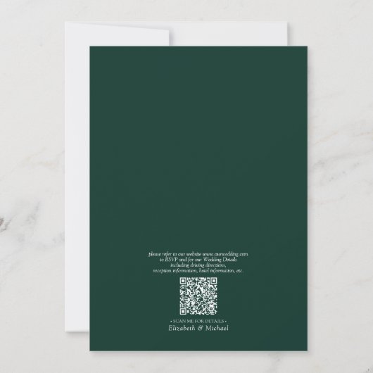 QR Code Emerald Green Elegant Monogram Weddenschap Kaart (Achterkant)