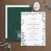 QR Code Emerald Green Elegant Monogram Weddenschap Kaart