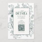 QR Code Emerald Green Floral Wedding Details Informatiekaartje (Voorkant)