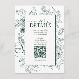 QR Code Emerald Green Floral Wedding Details Informatiekaartje